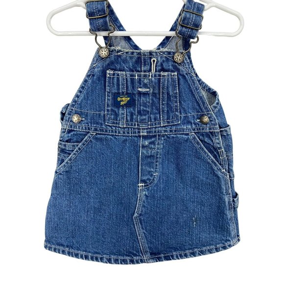 OshKosh Girls Denim Overall Dress Sz 12 Months Blue Vestback‎ Country Chic - Picture 1 of 9
